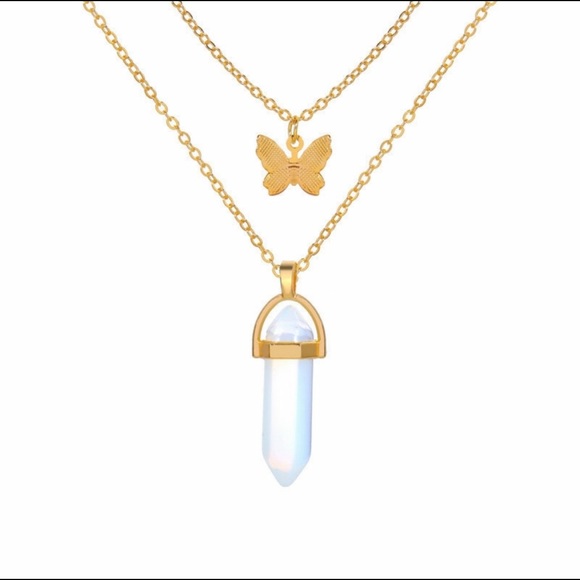 Butterfly Crystal Point Pendant Necklace - Picture 2 of 4